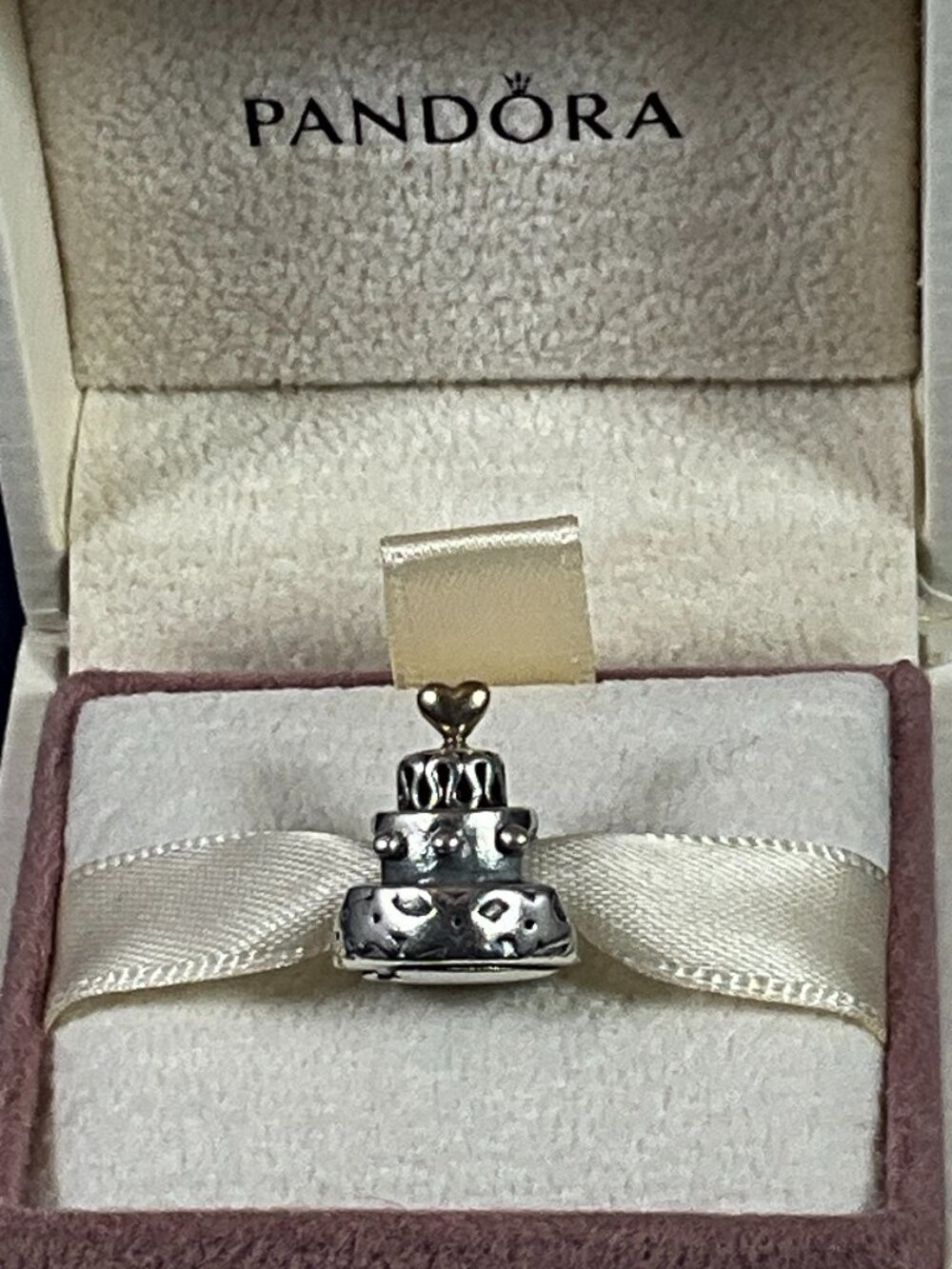NWOT Pandora Authentic 14K Gold & Sterling Silver Celebration Cake Charm 790347